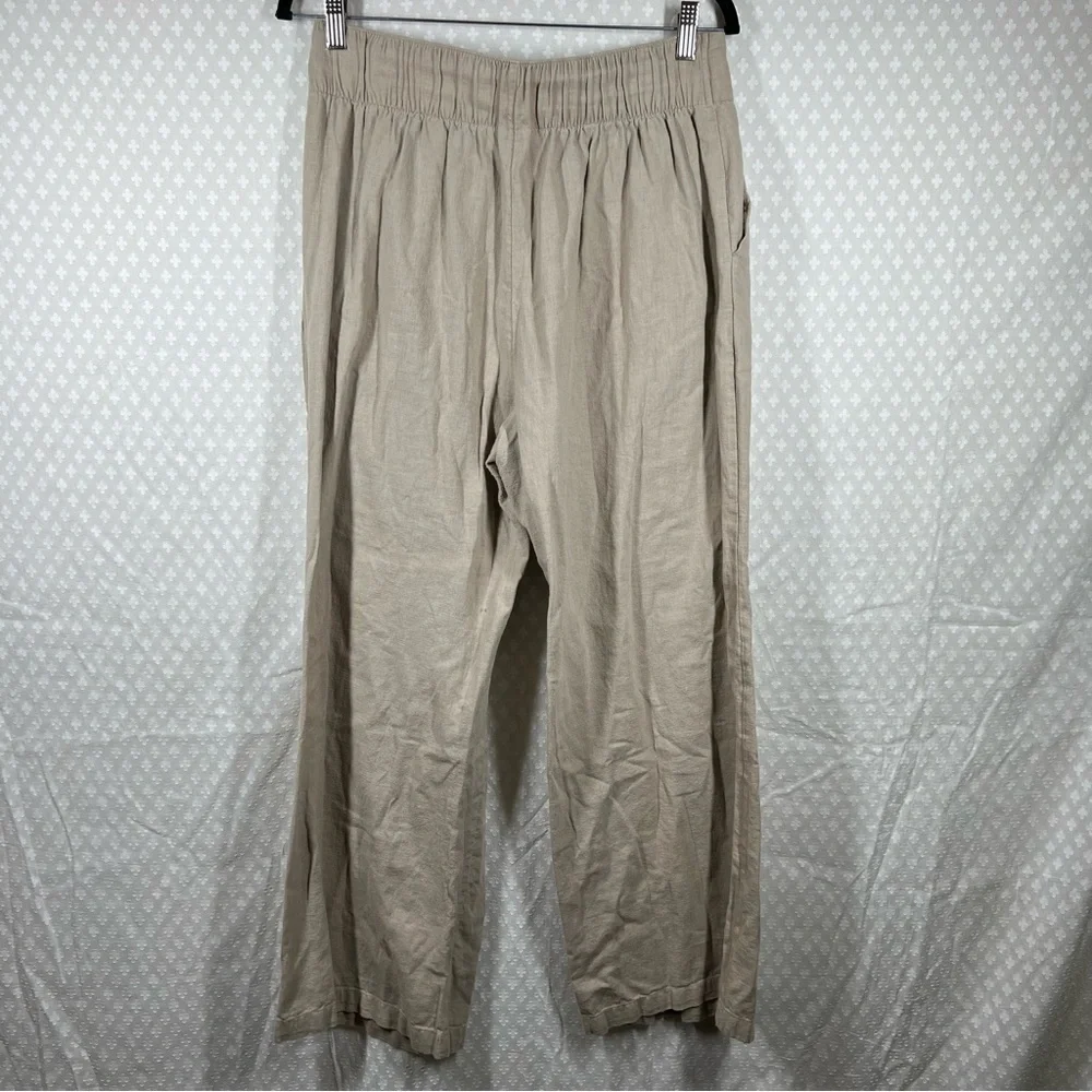 Abercrombie & Fitch Women Trousers Sz M Tan Linen Pleated High Rise Wide Leg - Picture 7 of 7